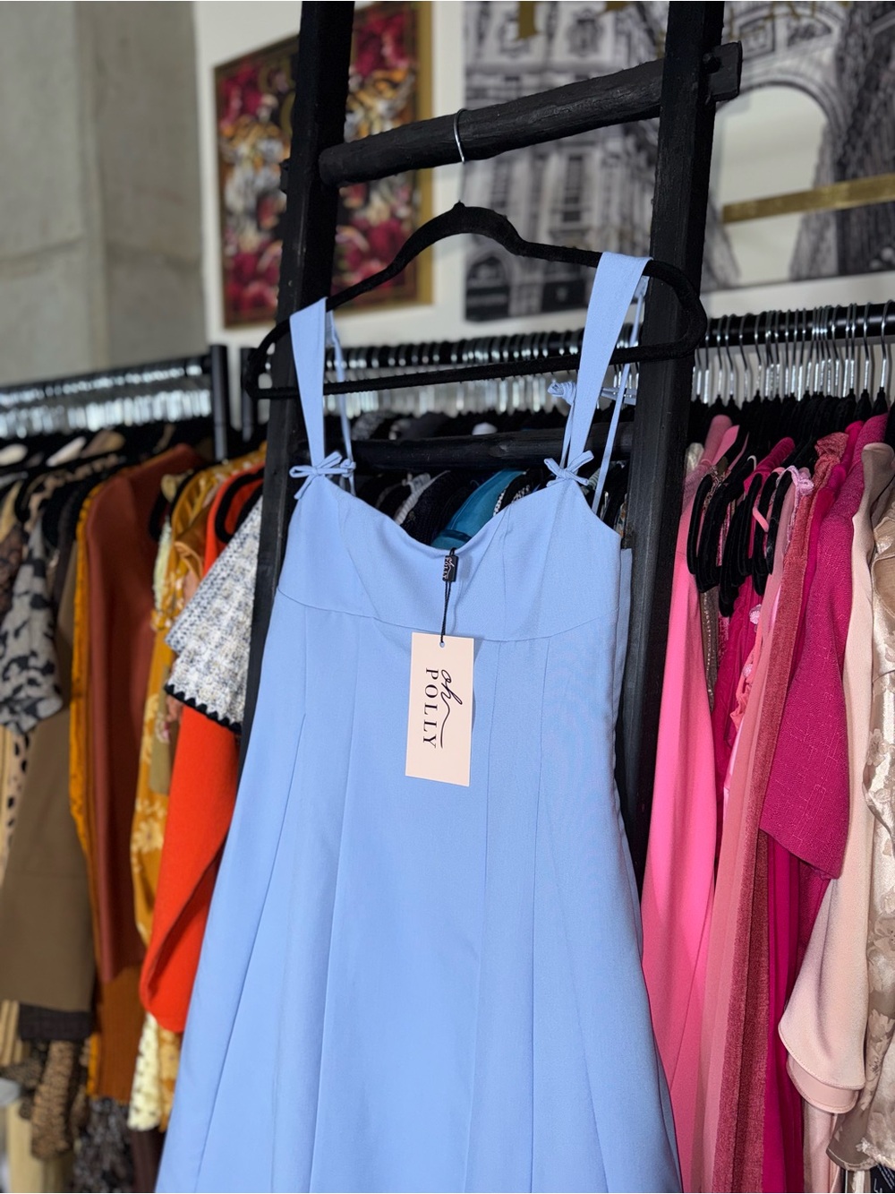 Oh Polly Isadora Blue Bow Detail Pleated A Line Midi Dress Womens 6 New NWT - Picture 3 of 9